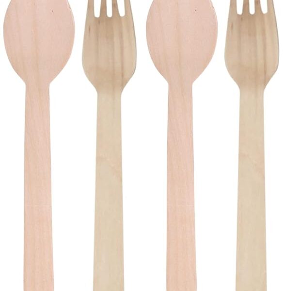 Wooden Disposable SPOON & FOLKS 200 Units (100 Spoons & 100 Folks)