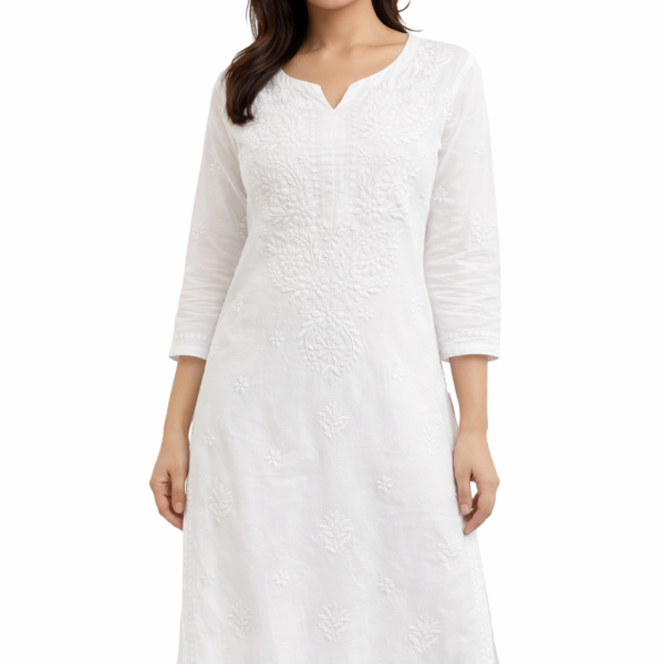 Women White Chikankari Embroidered Straight Kurta Cotton Ethnic Wear